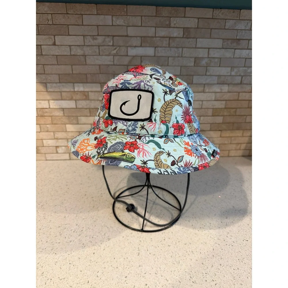 AVID Sportswear Fishing Bucket Hat Tropical Fish Hook Boonie Sun Hat Chin Cord